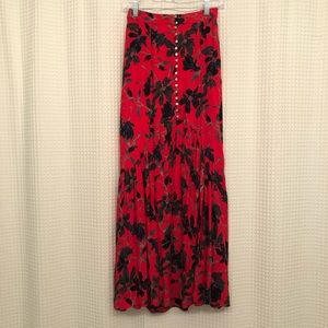 NWOT Free People red floral open front maxi skirt